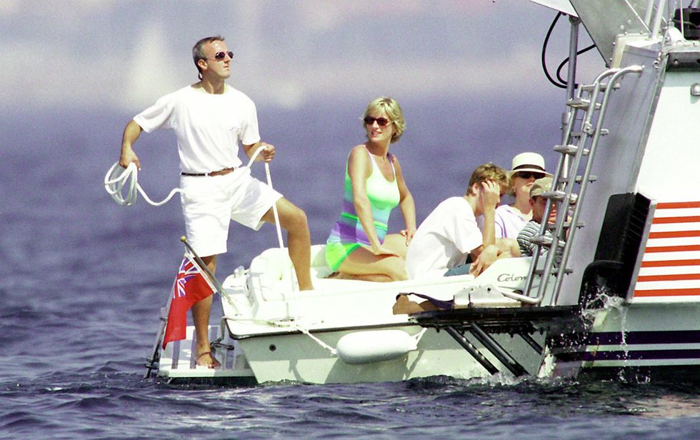 Diana, Princess of Wales and son HRH Prince William are seen holidaying with Dodi Al Fayed (not pictured) in St Tropez in the summer of 1997, shortly before Diana and Dodi were killed in a car crash in Paris on August 31, 1997.