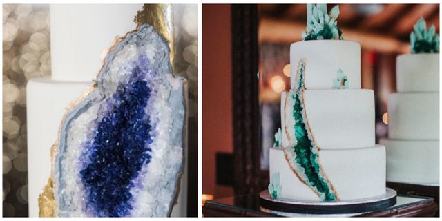 Blue White And Gold Fondant Marble Geode Tier Cake