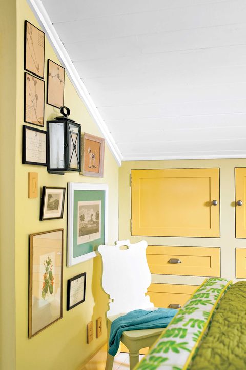 Room, Green, Yellow, Wood, Interior design, Wall, Textile, Bed, Linens, Interior design, 