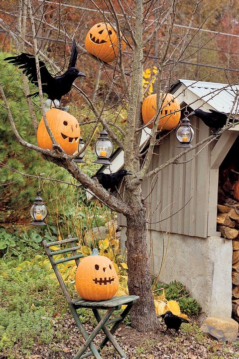 outdoor halloween decorations pumpkin trees