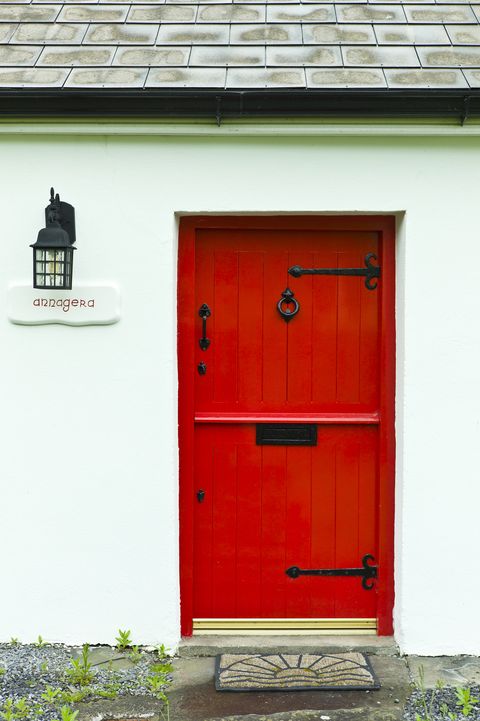 Post box, Red, Door, Yellow, Wall, Facade, House, Mailbox, Architecture, Window, 