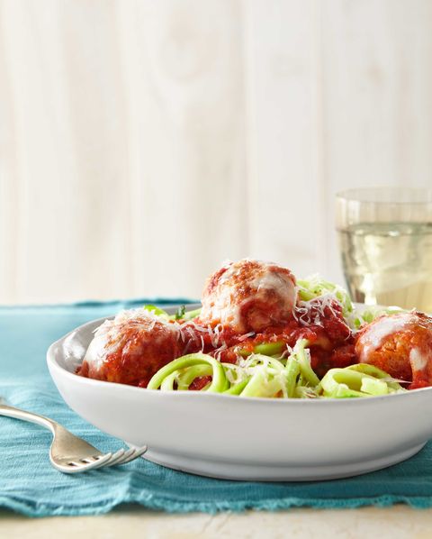 Best Turkey Meatballs Over Zucchini Noodles Recipe Countryliving Com