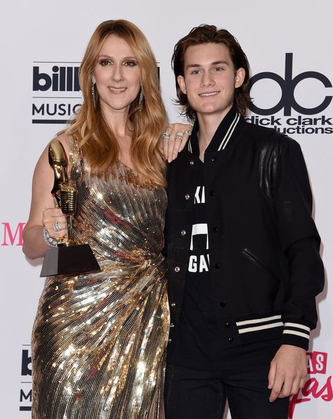 MAY 22: Singer Celine Dion and son Rene Charles Angelil pose in the press room at the 2016 Billboard Music Awards at T-Mobile Arena on May 22, 2016 in Las Vegas, Nevada.