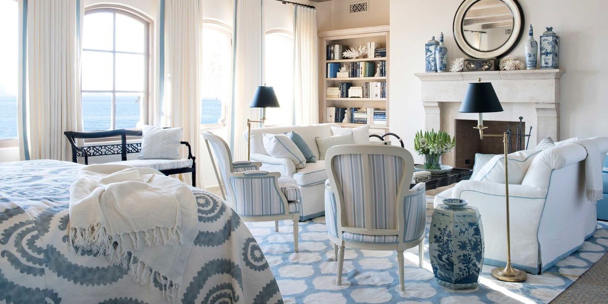 French Blue And White Living Room