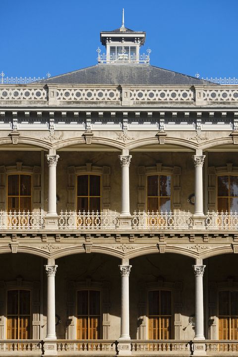 Facade, Palace, Balcony, Baluster, Column, Classical architecture, Door, Molding, Porch, Official residence, 