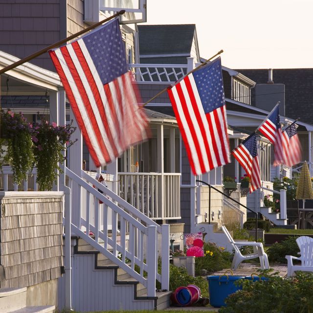 Flag, Flag of the united states, Real estate, Pole, Home, Porch, Flag Day (USA), Independence day, Balcony, Siding, 