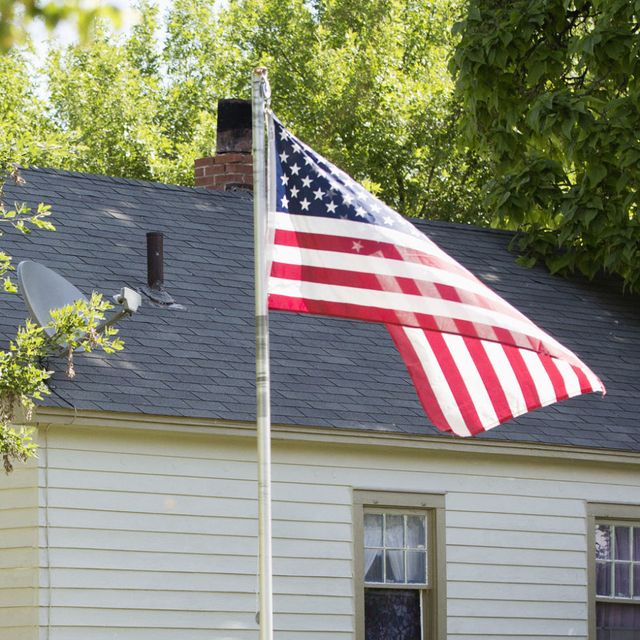 Property, Real estate, Flag of the united states, Home, Flag, Tree, House, Leaf, Roof, Building, 