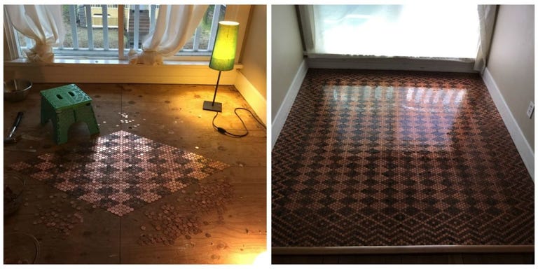 DIY Floor from Pennies - How to Make Floor Design with Pennies DIY Floor from Pennies - How to Make Floor Design with Pennies