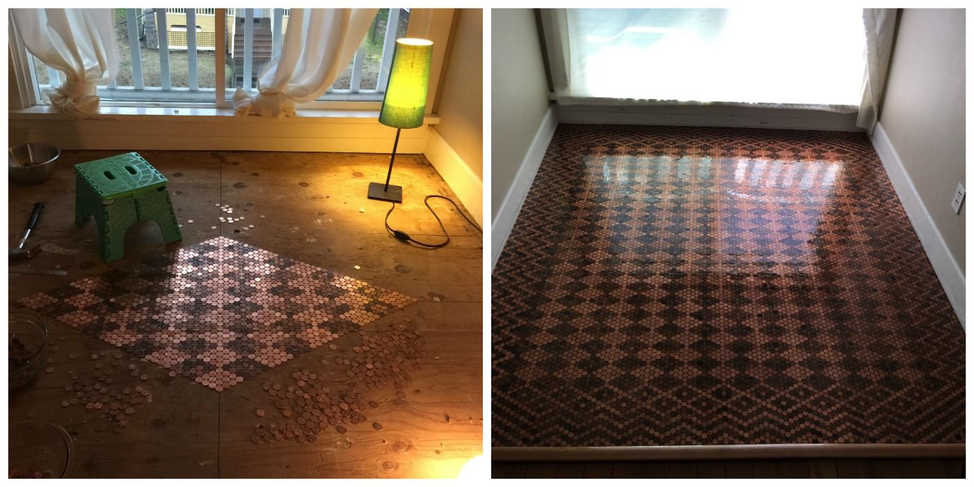 Diy Floor From Pennies How To Make Floor Design With Pennies