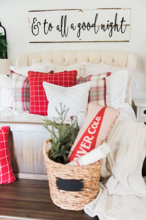 Christmas stocking, Red, Room, Plaid, Textile, Christmas decoration, Tartan, Table, Pattern, Furniture, 