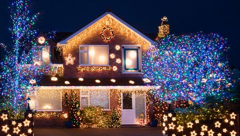 Lighting, Christmas decoration, Window, Property, House, Home, Christmas, Christmas lights, Facade, Holiday, 