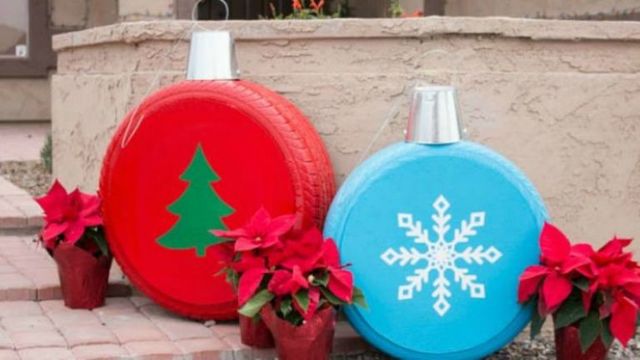 DIY Giant Christmas Ornaments - Turn Tires Into Christmas Ornaments