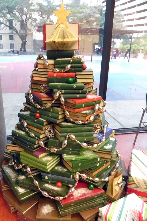 Christmas trees made out of books