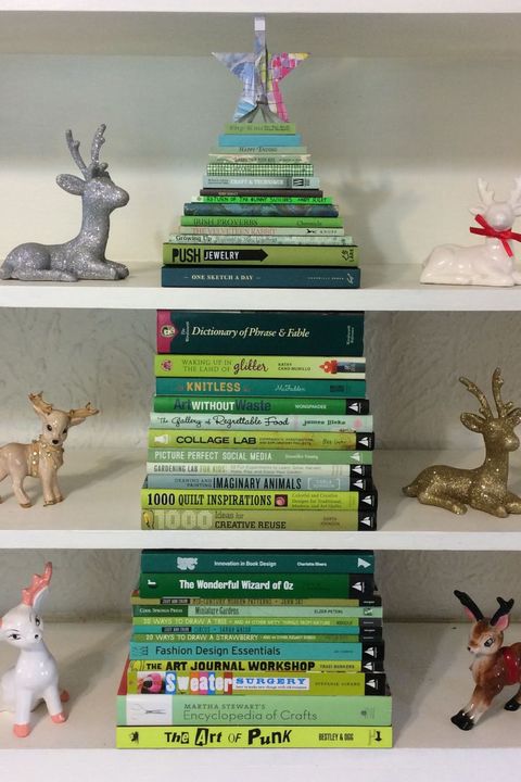 Christmas trees made out of books