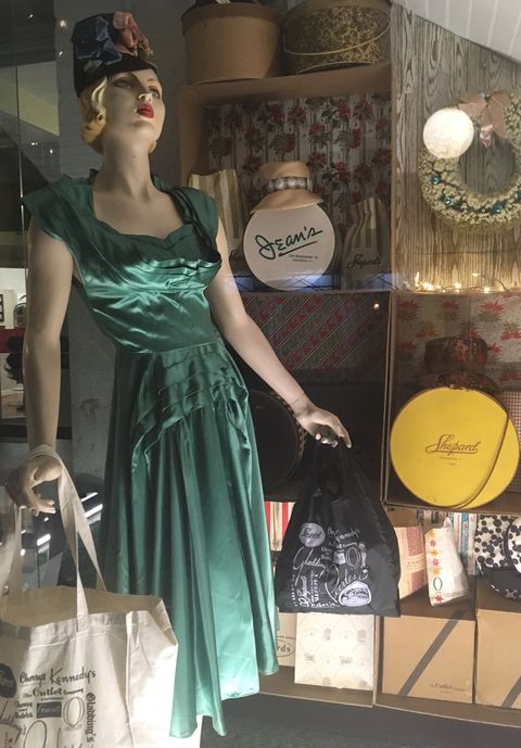 Dress, One-piece garment, Bag, Fashion accessory, Fashion, Day dress, Mannequin, Cocktail dress, Retail, Vintage clothing, 