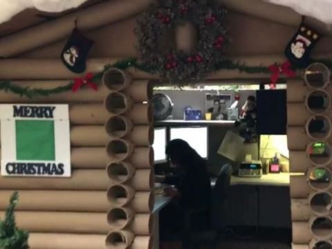 Minneapolis Woman Transforms Her Cubicle Into a Christmas Log