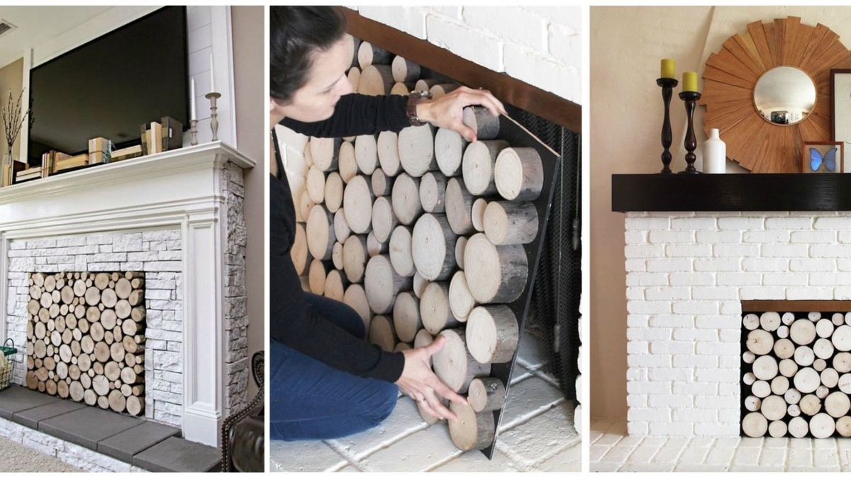 November DIY Challenge: Wood Slice Fireplace Facade - Dwell Beautiful
