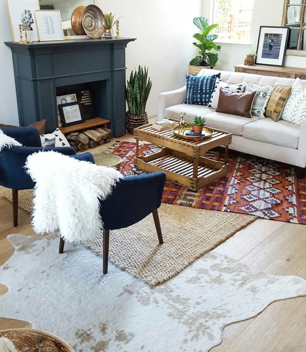 Layered rugs living deals room