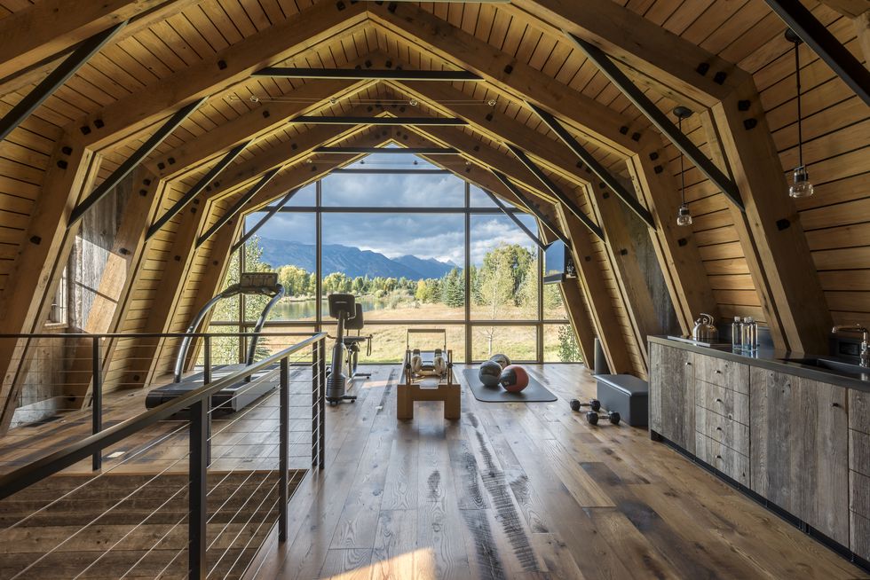 barn-inspired guest house interior window view