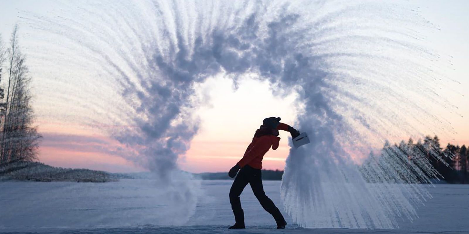 throwing hot water into cold air video