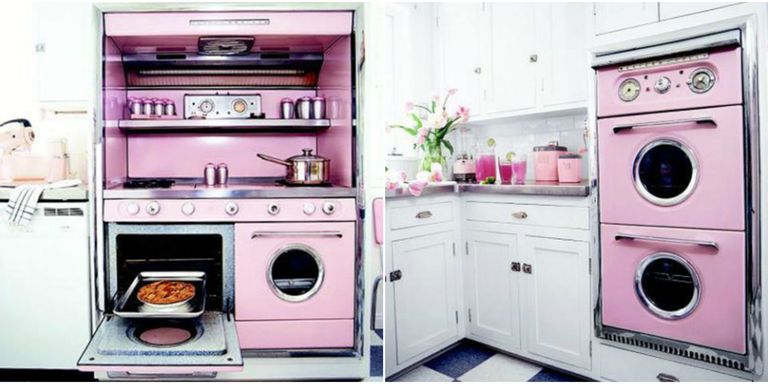 pink retro kitchen decorating ideas - vintage kitchen decor