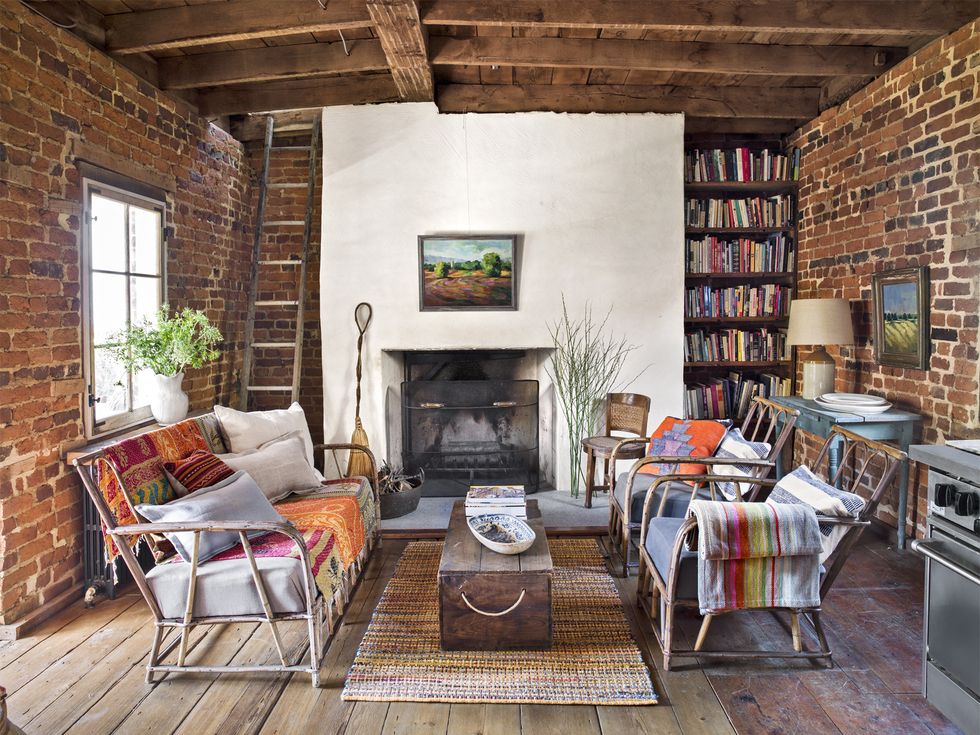 brick walls in a rustic living room