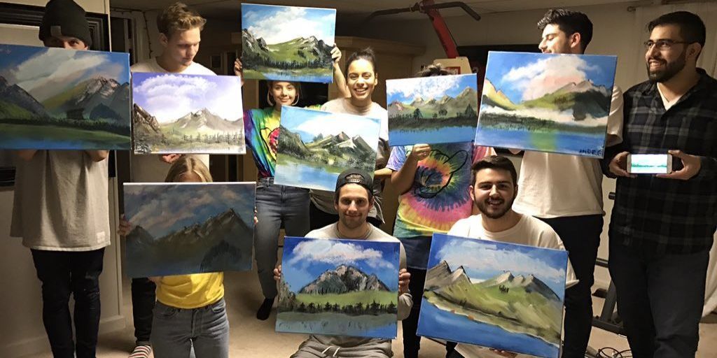This Guy Threw A Bob Ross Painting Party And It Looked