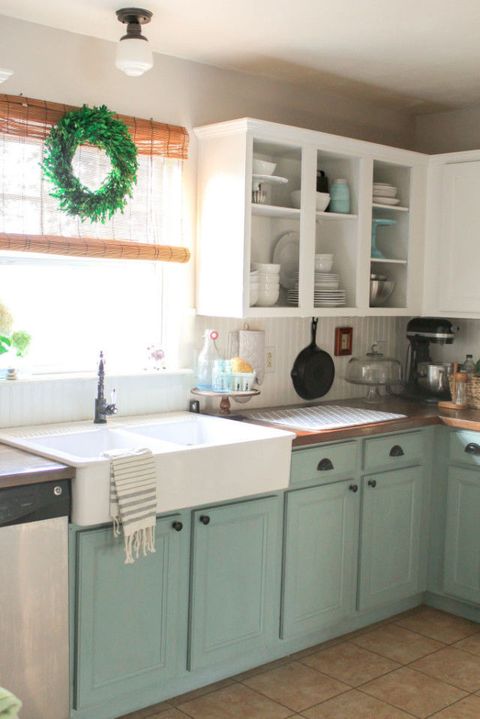 Countertop, Cabinetry, Room, Kitchen, Furniture, Property, Turquoise, Interior design, Sink, Building, 