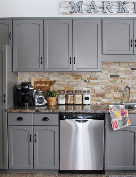 15 Diy Kitchen Cabinet Makeovers, Grey Painted Kitchen Cabinets Before And After
