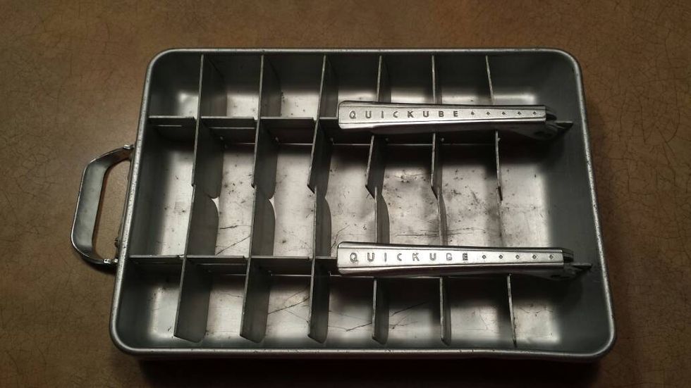 Antique Aluminum Ice Cube Tray, Hinged With Lever, Primitive