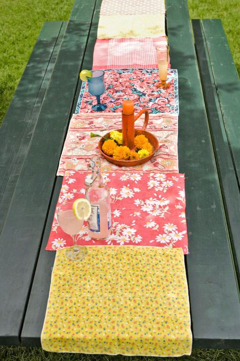 Yellow, Textile, Table, Tablecloth, Quilting, Linens, Patchwork, Pattern, Home accessories, Quilt, 