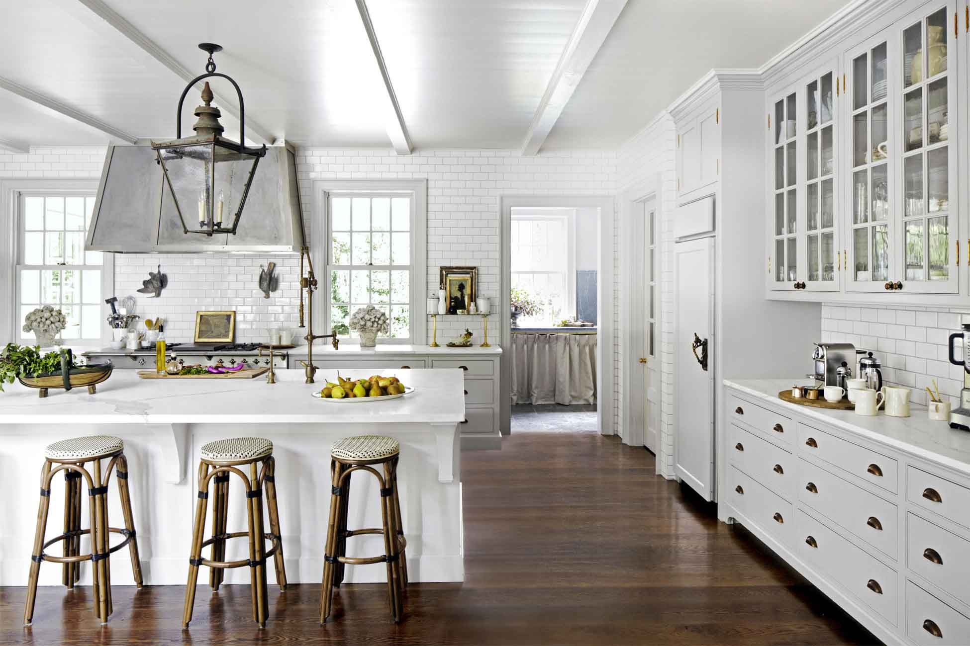 modern white kitchen dark floor