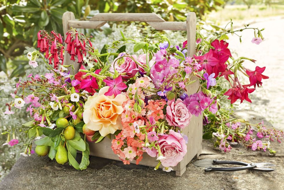 wooden toolbox floral arrangement