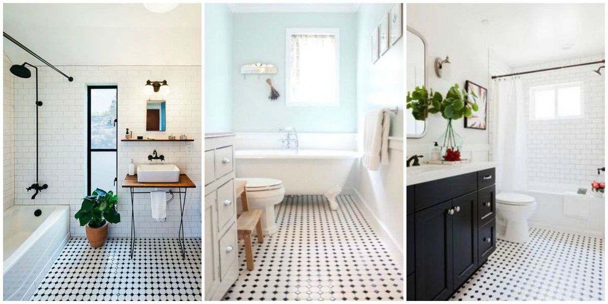 Black And White Tiled Bathroom Floors, White Mosaic Floor Tiles Bathroom