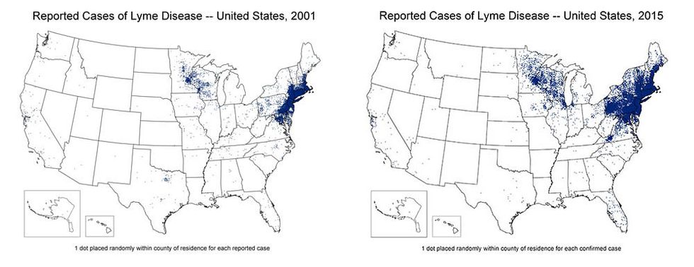 Map of lyme disease spread from 2001-2015