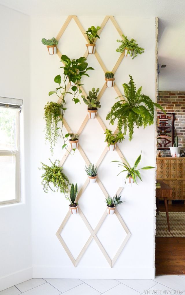 leather and wood trellis vertical garden 
