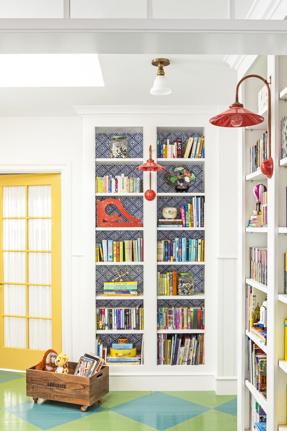 shelf, shelving, bookcase, room, furniture, interior design, building, ceiling, yellow, wall,