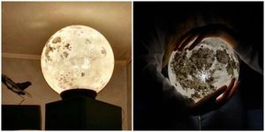 Moon, Lighting, Sphere, Astronomical object, Lamp, Rock, Planet, Still life photography, World, Light fixture, 
