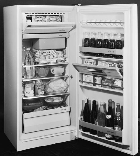 Refrigerator, Major appliance, Kitchen appliance, Home appliance, Freezer, Room, Furniture, Cabinetry, 