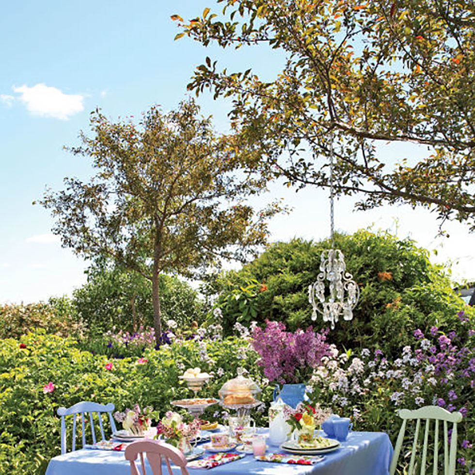 a table in a pretty garden