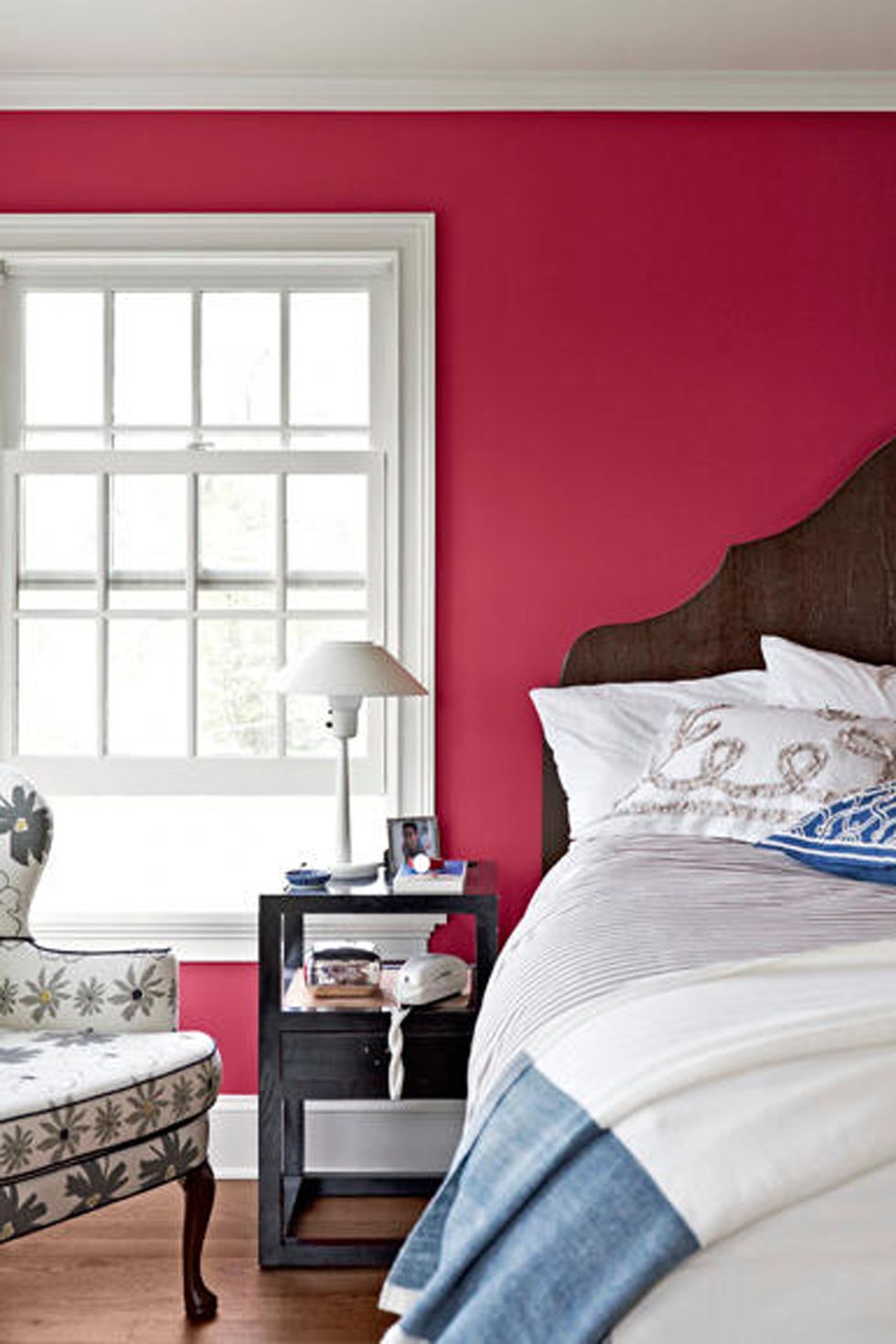 Bedroom, Furniture, Room, Bed, Interior design, Bed sheet, Bed frame, Blue, Wall, Red, 