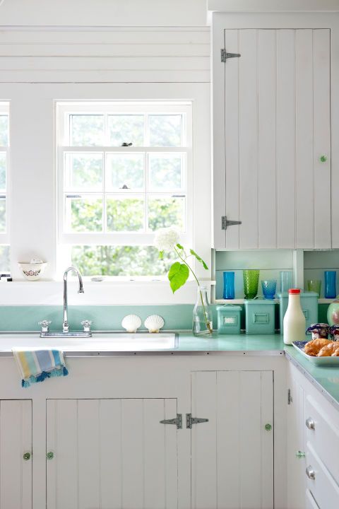 Kitchen, White, Room, Green, Turquoise, Countertop, Cabinetry, Furniture, Aqua, Property, 