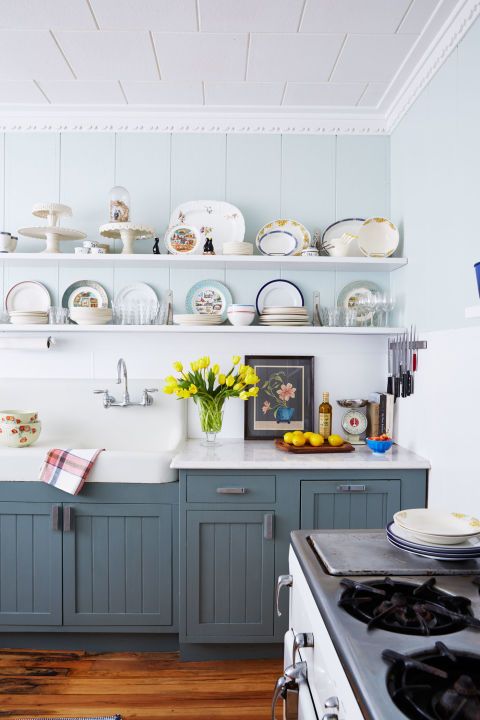 Light blue outlet kitchen walls