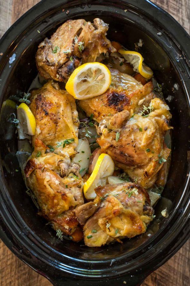 16 Best Slow Cooker Chicken Recipes Crock Pot Chicken Thighs   Crock Pot Lemon Garlic Chicken 3 625x938 