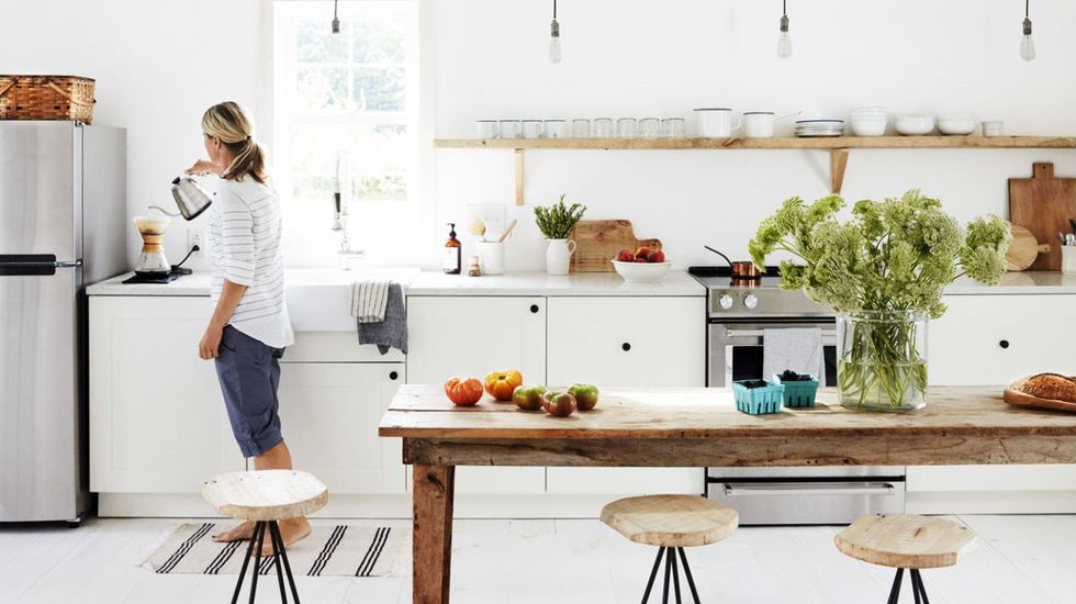 White, Furniture, Room, Interior design, Kitchen, Table, Bar stool, Stool, Ceiling, Design, 