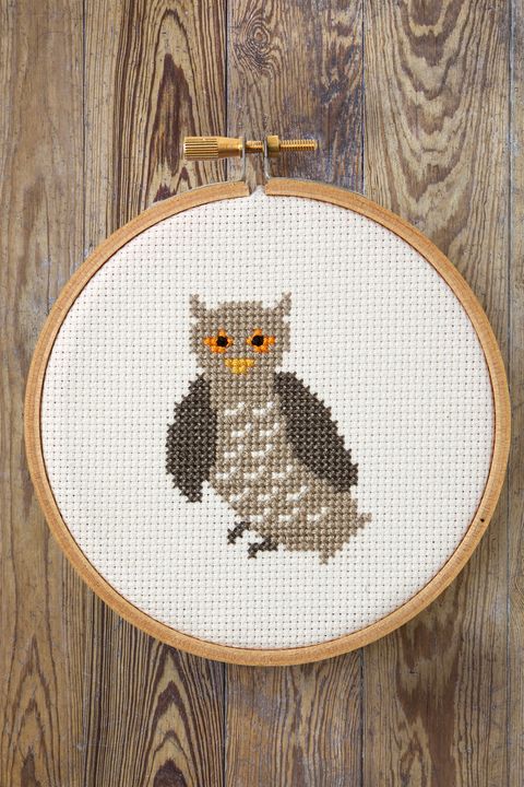 Owl, Needlework, Bird, Stitch, Embroidery, Cross-stitch, Textile, Art, Pattern, Craft, 