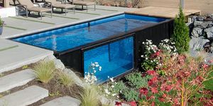 Plant, Property, Shrub, Garden, Swimming pool, Outdoor furniture, Composite material, Design, Rectangle, Yard, 