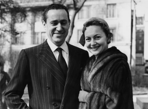 Olivia de Havilland and Pierre Galante in London, 1955.