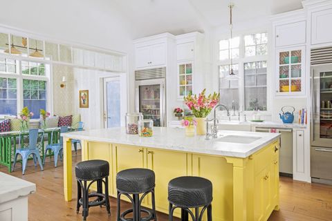 Room, Furniture, Property, Kitchen, Building, Yellow, Interior design, House, Cabinetry, Home, 