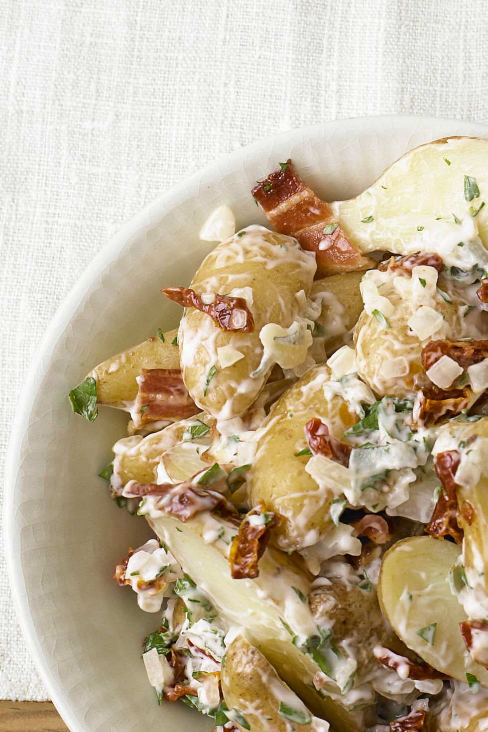 fingerling potato salad with bacon and sun-dried tomatoes